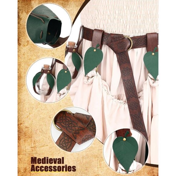 Women Renaissance Accessories Leaf Belt Bag Potion Bottles Medieval Viking Gift